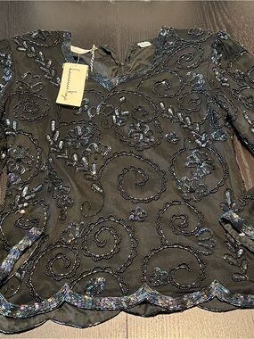 Laurence Kazar Black Top with Iridescent Beading